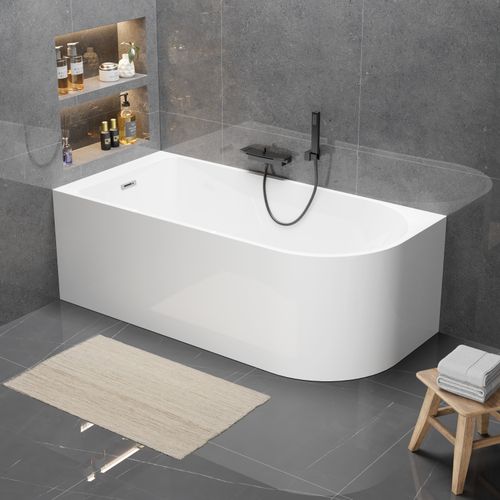 Wanna wolnostojąca przyścienna NAROŻNA PULA LEWA 160 x 75 cm biała system przelewowy na Arena.pl