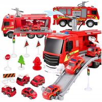 DUŻY WÓZ STRAŻACKI NA WODĘ STRAŻ POŻARNA zjeżdżalnia 4 auta ŚWIATŁO DŻWIĘK