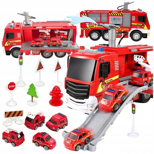 DUŻY WÓZ STRAŻACKI NA WODĘ STRAŻ POŻARNA zjeżdżalnia 4 auta ŚWIATŁO DŻWIĘK na Arena.pl