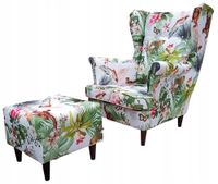 Fotel uszak ARI PRINT z podnóżkiem skandynawski Family Meble jungle