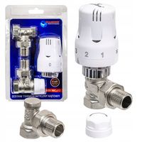 ZESTAW TERMOSTATYCZNY KĄTOWY ZAWÓR ZASILAJĄCY POWROTNY GŁOWICA DO GRZEJNIKA