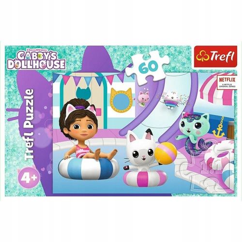 PUZZLE 60 KOCI DOMEK GABI Gabby na basenie + 4 lata na Arena.pl