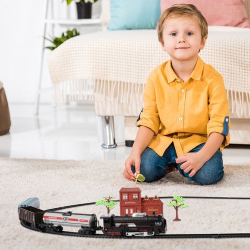 POCIĄG KOLEJKA ELEKTRYCZNA TORY LOKOMOTYWA 3 WAGONY 270CM DŁUGOŚCI STACJA na Arena.pl