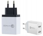 ŁADOWARKA Sieciowa Podróżna 2xUSB SZYBKIE ŁADOWANIE Kostka QC3.0 2.1A 4468