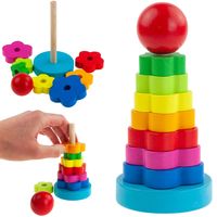 KLOCKI DREWNIANE WIEŻA UKŁADANKA SORTER PIRAMIDKA