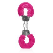 furry metal hand cuffs - pink