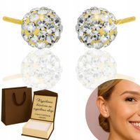 ZŁOTE KOLCZYKI DAMSKIE KULKI CYRKONIE SUBTELNE PR 585/ 925 POZŁACANE GRAWER