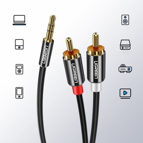 kabel przewód audio 3.5mm mini jack - 2rca 2m czarny na Arena.pl