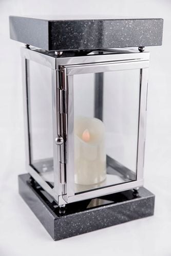 Lampion znicz nagrobny na pomnik srebrny stal nierdzewna + czarny granit na Arena.pl