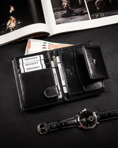 skórzany portfel na zatrzask z systemem rfid - rovicky na Arena.pl