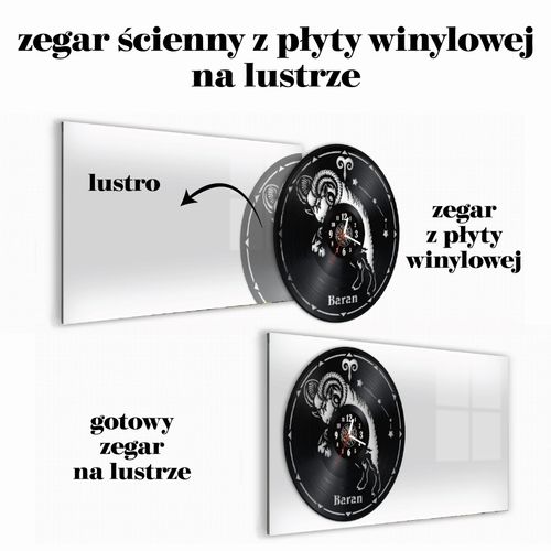 Zegar Ścienny z płyty winylowej na lustrze ZNAKI ZODIAKU 12 wzorów 59x29cm na Arena.pl