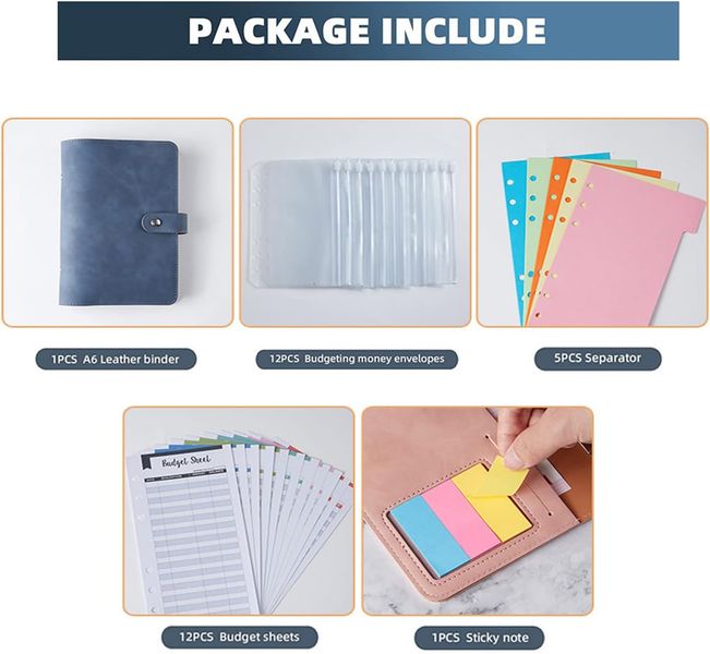 Segregator Budżetowy A6 Skóra PU Różowy z 12 Kopertami i Etykietami zdjęcie 2