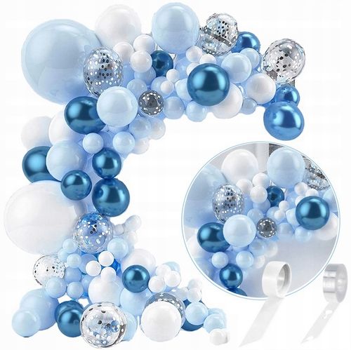GIRLANDA BALONOWA XXL BALONY BIAŁA NIEBIESKA SREBRNA ROCZEK CHRZEST na Arena.pl