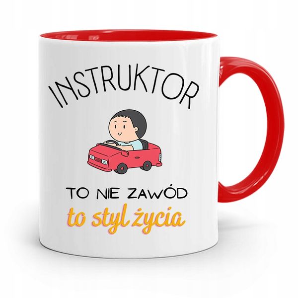 Dla Instruktora Prawa Jazdy Kubek Czerwony Prezent Z Nadrukiem Ze Zdjęciem zdjęcie 1