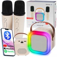 GŁOŚNIK BLUETOOTH PRZENOŚNY KARAOKE RGB 2 MIKROFONY MINI JACK USB SD