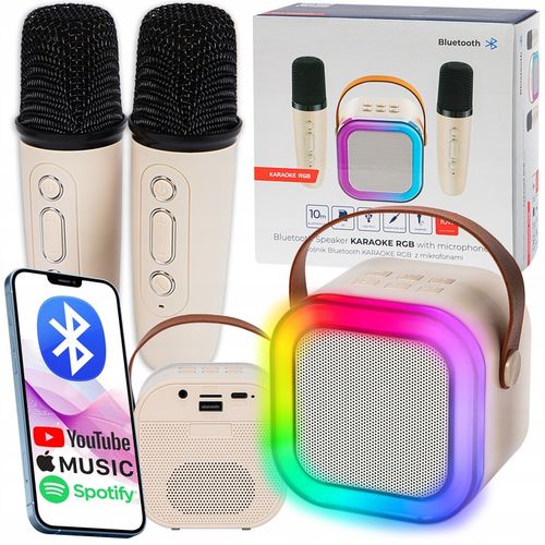 GŁOŚNIK BLUETOOTH PRZENOŚNY KARAOKE RGB 2 MIKROFONY MINI JACK USB SD na Arena.pl