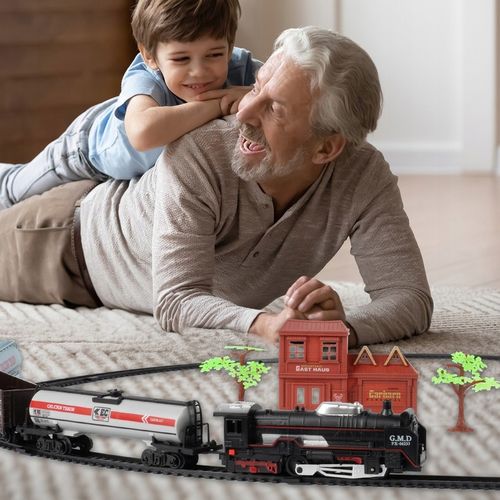 POCIĄG KOLEJKA ELEKTRYCZNA TORY LOKOMOTYWA 3 WAGONY 270CM DŁUGOŚCI STACJA na Arena.pl