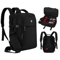 podróżny plecak z poliestru w czarnym kolorze, dwukomorowy i idealny