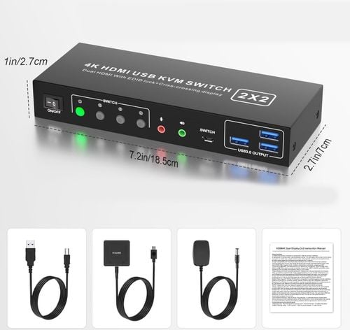 Przełącznik KVM 2 komputery 2 monitory Rytaki USB 3.0 4K@60Hz z audio na Arena.pl