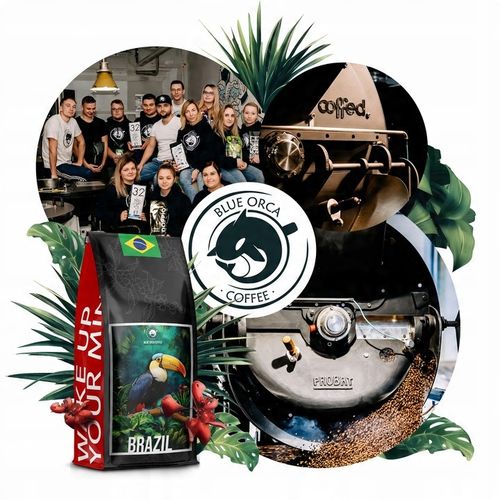 KAWA ZIARNISTA 2x500g ŚWIEŻO PALONA BRAZIL+SALVADOR 100% ARABIA - BLUE ORCA na Arena.pl