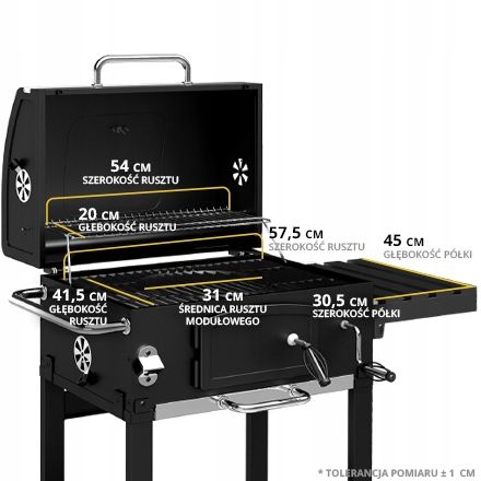 GRILL WĘGLOWY OGRODOWY Koler Ember ch1 RUSZT Z POKRYWĄ POPIELNIK +TERMOMETR na Arena.pl