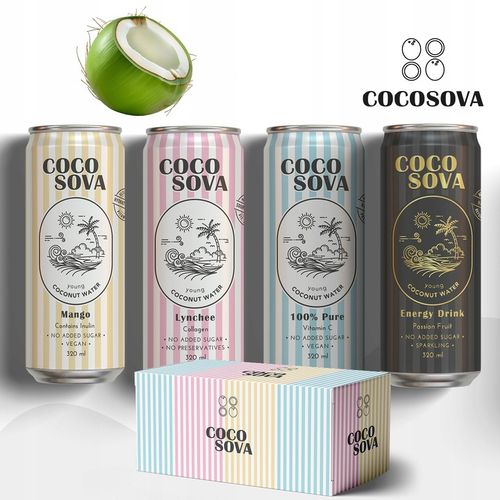 Cocosova Zestaw Degustacyjny nr1 – 4 Smaki Wody Kokosowej | 12 Puszekx320ml na Arena.pl