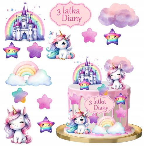 WYDRUK CUKROWY JEDNOROŻEC CUKROWA DEKORACJA + TABLICZKA Z TEKSTEM na Arena.pl