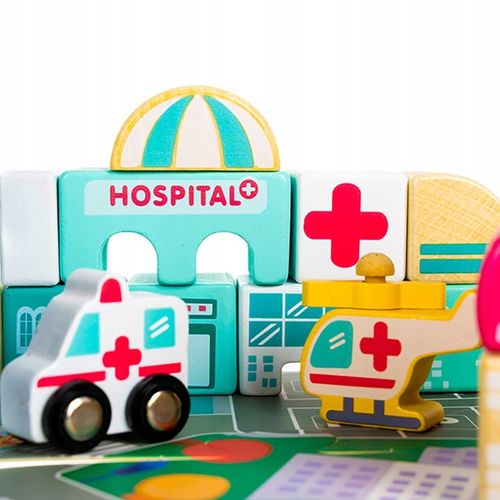 Klocki Miasto Drewniane Auta Zestaw + Puzzle Mata 115 Klocków Edukacyjne na Arena.pl