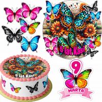 ZESTAW OPŁATEK NA TORT 20CM + 16 POSTACI - MOTYL + IMIĘ 15CM 18CM
