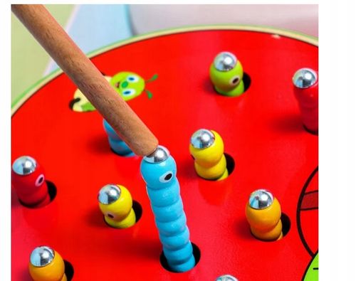 Złap Robaczka Gra Zręcznościowa Magnetyczna Drewniane Jabłko Montessori na Arena.pl