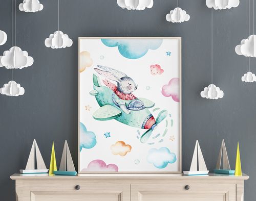 Plakat zając w samolocie plakaty dla dziecka 29,7x42 cm A3 na Arena.pl