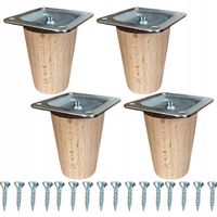 Komplet 4 x noga meblowa drewniana bukowa surowe 6 cm STOŻEK śruba + blacha