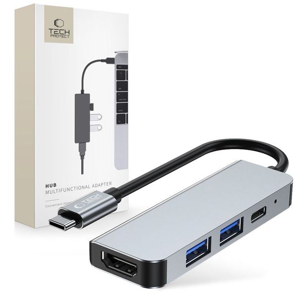 TECH-PROTECT V2-HUB ADAPTER 4W1 DO LAPTOPA USB-C SZARY zdjęcie 1