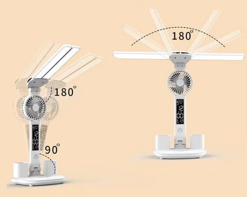 Lampka LED biurkowa z wentylatorem zegarem i wyświetlaczem 7w1 biała na Arena.pl