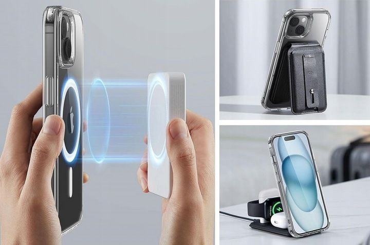 Etui Do iPhone 15 Plus +Szkło 9H WZMACNIANE 360° do MAGSAFE CLEAR CASE zdjęcie 4