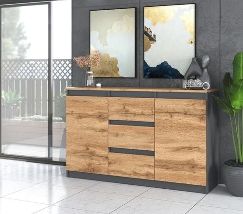 Komoda 120cm szafka z szufladami Antracyt Wotan Aga lux do salonu duza na Arena.pl