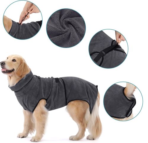 Ręcznik Szlafrok dla Psa Szybkoschnący Chłonny L 60cm Szary Duże Psy na Arena.pl