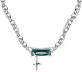 Łańcuszek z Zielonym Kryształem Modny i Stylowy Unisex Srebrny 26.5 cm