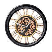 Zegar ścienny 54 cm okrągły czarny z złotymi akcentami styl vintage