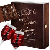 SKRZYNKA NA WINO Z GRAWEREM KIELISZKI PREZENT ŚLUB DLA PARY MŁODEJ GRAWER