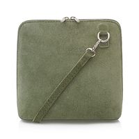 VERA PELLE torebka damska zamszowa listonoszka z paskiem V452 oliwkowa