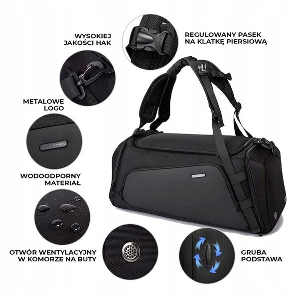 TORBA SPORTOWA podróżna z przegrodą na buty z funkcją PLECAKA 2w1 zdjęcie 12