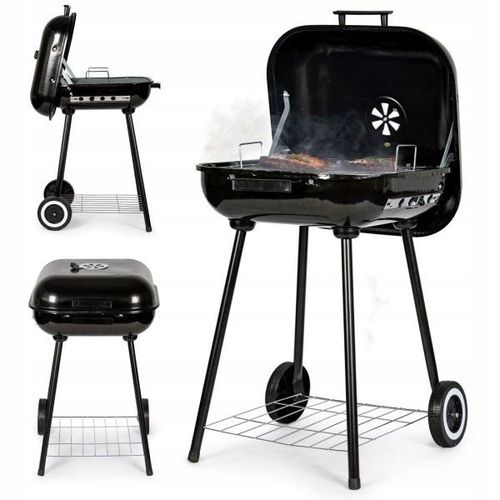 Grill Ogrodowy z Pokrywą, Kółkami Czarny 43 x 40 cm na Arena.pl