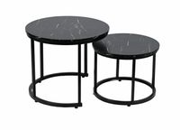 Stoliki kawowe okrągłe zestaw fi 53x45 fi 43x35 marmur czarny + srebrny