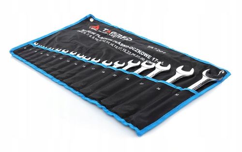 ZESTAW KLUCZY PŁASKO OCZKOWYCH 17 ELEMENTÓW MOCNE KUTE HARTOWANE na Arena.pl