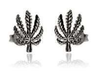 OKSYDOWAN CIEMNE SREBRNE KOLCZYKI LISTKI MARIHUANY