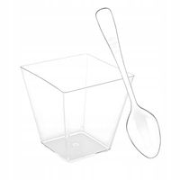 POJEMNIKI POJEMNICZKI PUCHARKI do deserów PIRAMIDA 120ml + ŁYŻECZKI 50szt