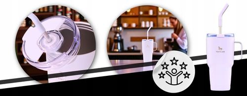 MOCNY Kubek Termiczny ze Stalową Słomką i Uchwytem na Kawę Herbatę 900ml na Arena.pl