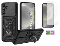 Etui pancerne do SAMSUNG GALAXY S24 PLUS Slide Ring czarny case + szkło 9H