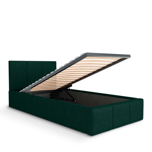 ŁÓŻKO POJEDYNCZE 90x200cm ŁÓŻKO TAPICEROWANE Z POJEMNIKIEM BUTELKOWA ZIELEŃ na Arena.pl